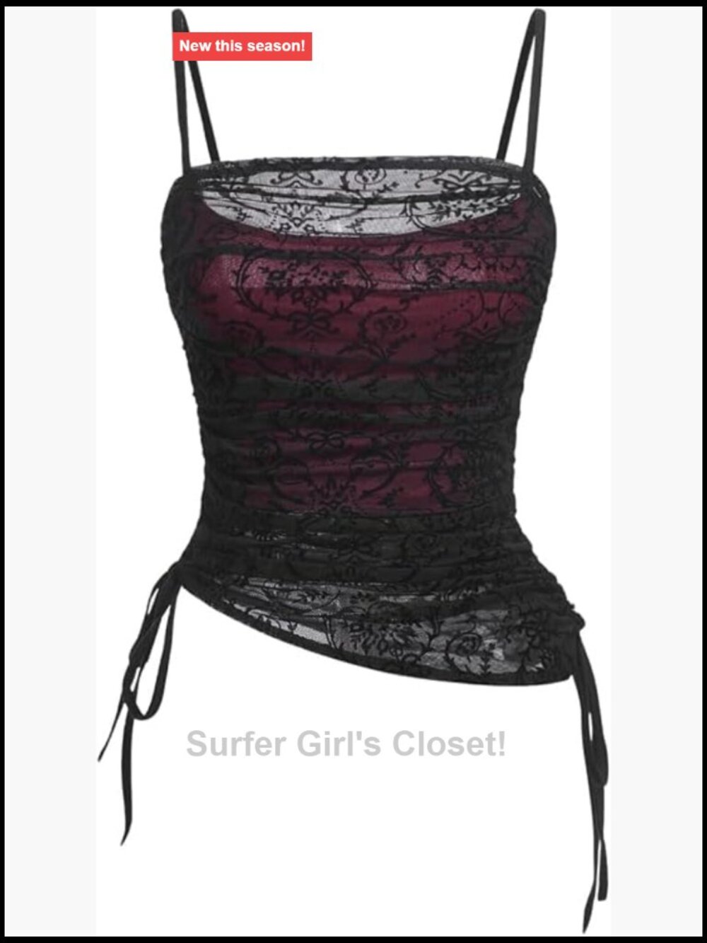 Verdusa Women's Goth Grunge Y2K Ruched Lace Cami Sleeveless Square Neck